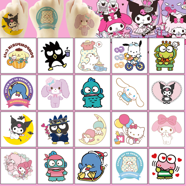 Временные переводные тату Куроми, аниме (Kuromi ) геншен, манги, hello kitty, Санрио Китти, Мелоди 20шт (AN)32228 - Фото 1 Временные переводные тату Куроми, аниме (Kuromi ) геншен, манги, hello kitty, Санрио Китти, Мелоди 20шт (AN)32228 - изображение 1