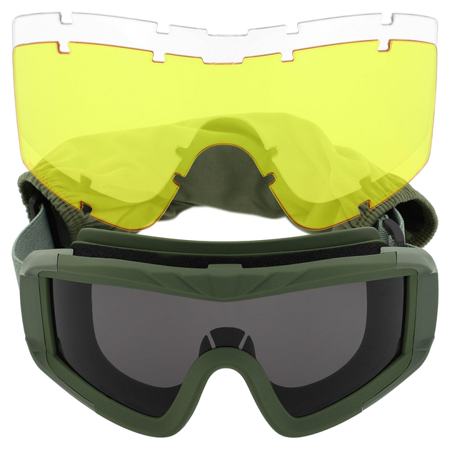 Окуляри захисні маска зі змінними лінзами та чохлом SPOSUNE JY-026-1 оправа оливкова колір лінз сірий - зображення 1
