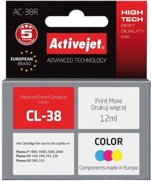 Wkład atramentowy Activejet do Canon CL-38 Premium Magenta/Cyan/Yellow (5901452128272) - obraz 1