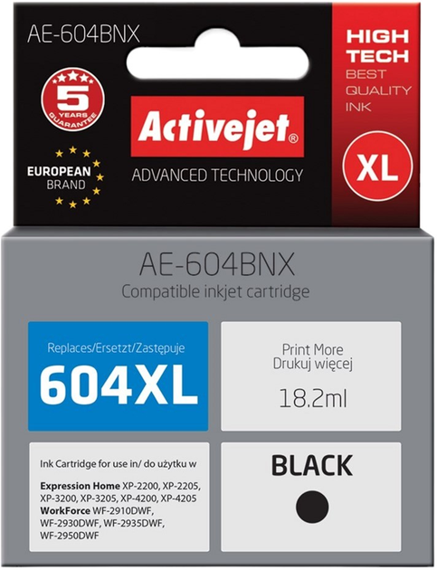 Wkład atramentowy Activejet do Epson 604XL C13T10H14010 Supreme Black (AE-604BNX) - obraz 1