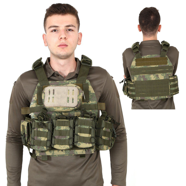 Тактический разгрузочный жилет с карманами, разгрузка военная тактическая для армии зсу Камуфляж хаки - изображение 1