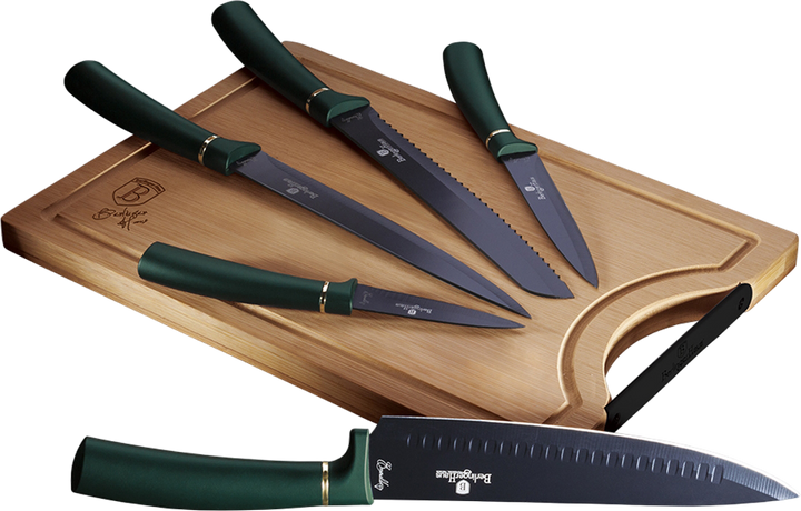 Набір ножів Berlinger Haus Metallic Line Emerald Collection з бамбуковою дошкою 6 шт (BH/2551A) - зображення 1
