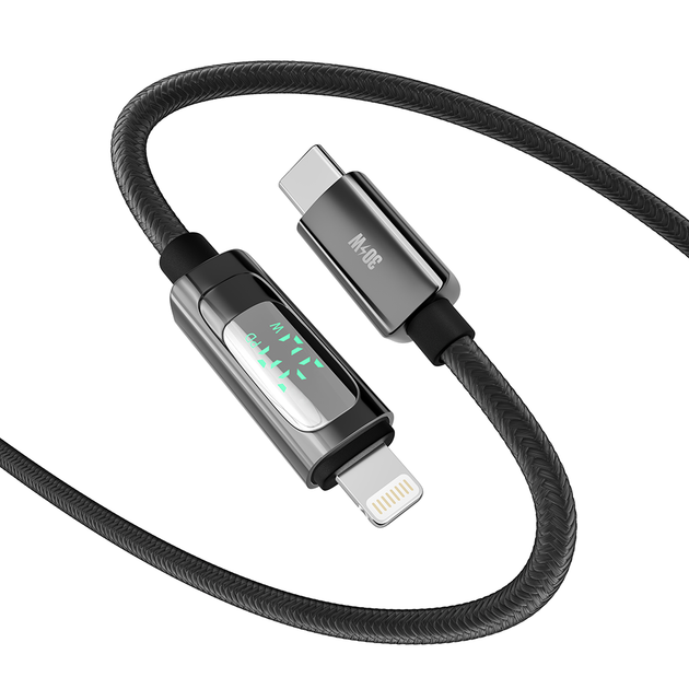 Кабель для зарядки та обміну даними USB YOKI YK-DI88 DISPLAY Series Type-C to Lightning 30W (3A/10V) 1.2m Чорний - зображення 4