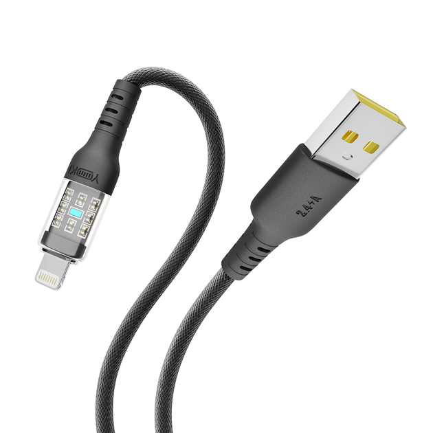 Кабель для зарядки и обмена данными USB YOKI YK-CY23 CYBER Series USB/Lightning 12W (2.4A/5V) 1.2m Черный - изображение 6