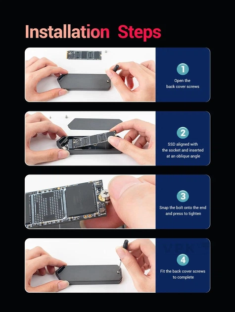 Зовнішня кишеня для M.2 SSD NVMe PCIe Type-C USB 3.2 Gen 2 (10 Гбіт/сек) металевий корпус RGB підсвітка - зображення 4