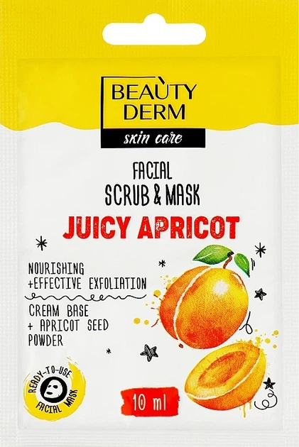 Маска-скраб для обличчя "Juicy Apricot" - Beauty Derm Facial Scrub & Mask (міні) 10ml (1229622-133066) - Фото 1 Маска-скраб для обличчя "Juicy Apricot" - Beauty Derm Facial Scrub & Mask (міні) 10ml (1229622-133066) - изображение 1