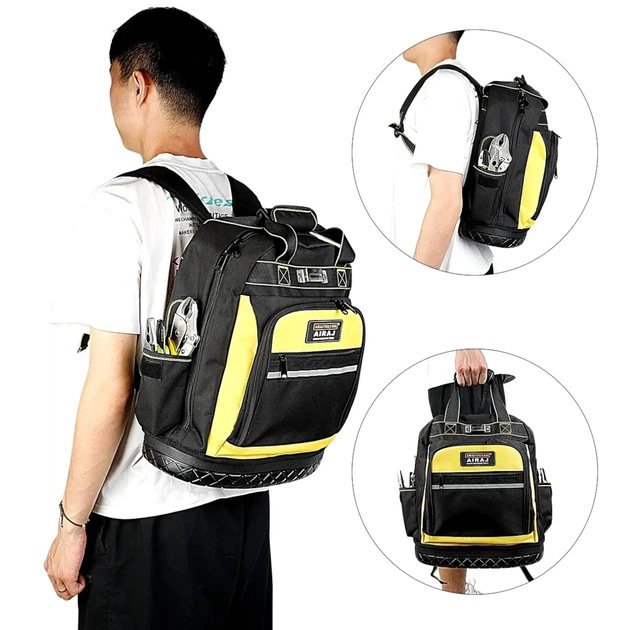Водонепроникний рюкзак для інструментів AIRAJ Tool Backpack 3319 Чорний+Жовтий колір / Органайзер для інструментів (730818187298) - изображение 4