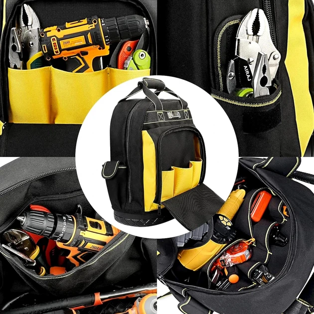 Водонепроникний рюкзак для інструментів AIRAJ Tool Backpack 3319 Чорний+Жовтий колір / Органайзер для інструментів (730818187298) - изображение 9
