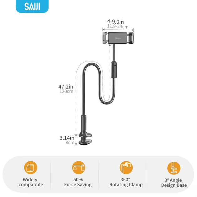 Гнучкий тримач для телефону з прищіпкою VHG IVY 4T, 120 см Cell Phone Stand, Black - Фото 4 Гнучкий тримач для телефону з прищіпкою VHG IVY 4T, 120 см Cell Phone Stand, Black - изображение 4