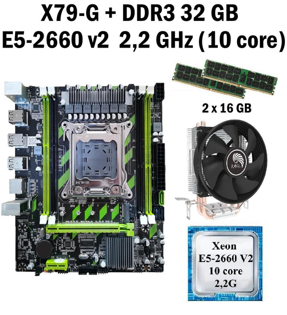 Материнская плата Taishuo X79-G LGA 2011 + процессор (б/у) Xeon E5-2660 V2 10 ядер 2,2G + RAM DDR3 32 GB + кулер (22266024) - изображение 1