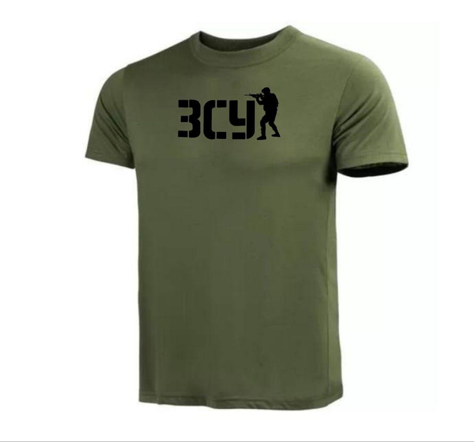Бавовняна футболка з принтом ЗСУ олива 56 - зображення 1