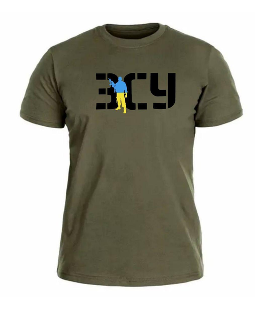 Бавовняна футболка прямого крою ЗСУ з принтом выйськовий Ukraine олива 46 - зображення 1
