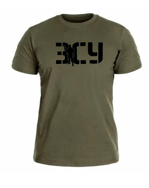 Бавовняна футболка прямого крою ЗСУ з принтом військовий олива 52 - зображення 1