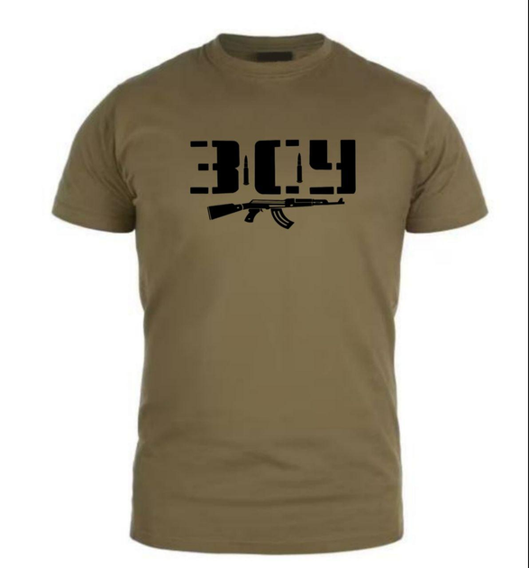 Бавовняна футболка прямого крою з принтом ЗСУ Автомат олива 46 - зображення 1