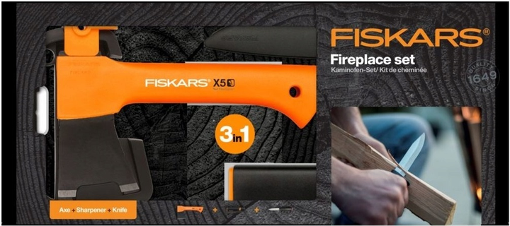 Zestaw Fiskars siekiera X5 i noz z ostrzałką (1057913) - obraz 5