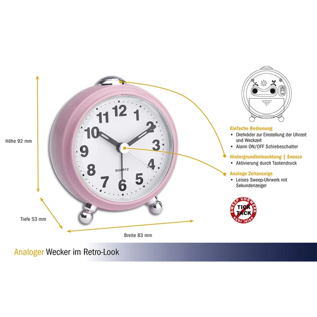 Будильник TFA Wecker 60.1030.16 ROSE (Тихий механизм) - изображение 5