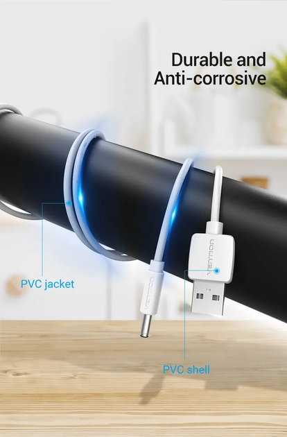 Кабель питания Vention DC 3.5мм х 1.35мм - USB 5V 2A для зарядки для роутера, сплиттера 1.5 м White (CEXWG) - Фото 8 Кабель питания Vention DC 3.5мм х 1.35мм - USB 5V 2A для зарядки для роутера, сплиттера 1.5 м White (CEXWG) - изображение 8