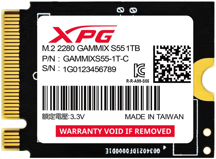 SSD диск Adata Gammix S55 1TB M.2 PCI Express 4.0 x4 3D NAND TLC (SGAMMIXS55-1T-C) - зображення 1