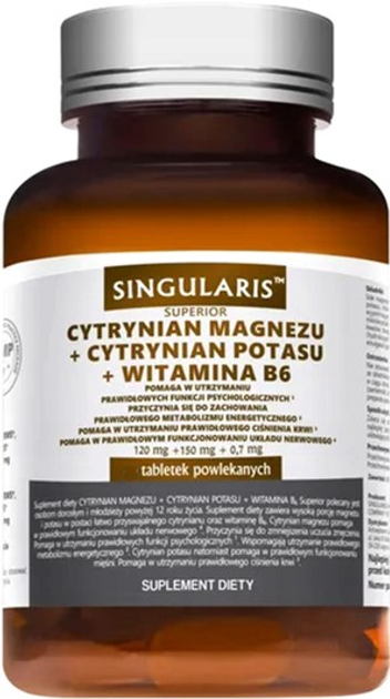 Kompleks witamin i minerałów Singularis Cytrynian Magnezu + Cytrynian Potasu + Witamina B6 120 tabs (5907796631447) - obraz 1