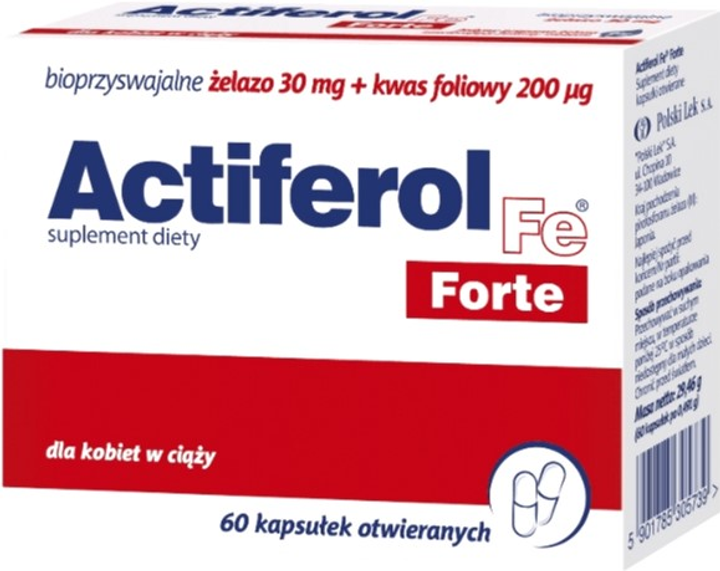 Kompleks witamin i minerałów Polski Lek ActiFerol Fe Forte 60 caps (5901785305739) - obraz 1