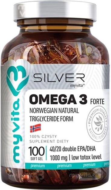 Жирні кислоти MyVita Silver Pure 100% Omega 3 Forte 100 капсул (5903021592927) - зображення 1