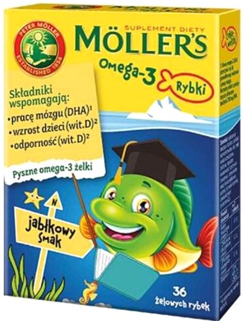 Kwasy tłuszczowe Mollers Omega-3 Fish Gummies o smaku jabłkowym 36 szt (7070866033972) - obraz 1
