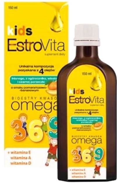 Kwasy tłuszczowe Skotan EstroVita Kids with Vitamins E-A-D Orange-banana 150 ml (5902596870829) - obraz 1