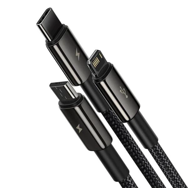 Кабель Baseus Tungsten Gold Fast Charging Data Cable 3-in-1 Cable USB to Lightning+Type-C+MicroUSB 3.5А 1.5м (CAMLTWJ-01) Black - Фото 3 Кабель Baseus Tungsten Gold Fast Charging Data Cable 3-in-1 Cable USB to Lightning+Type-C+MicroUSB 3.5А 1.5м (CAMLTWJ-01) Black - изображение 3
