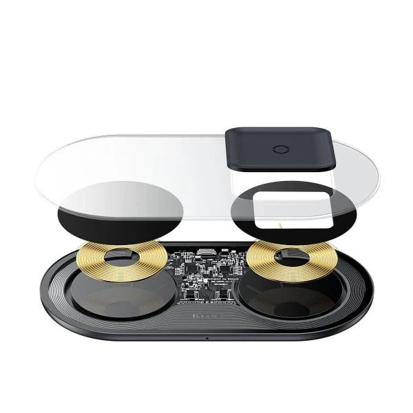 Бездротовий зарядний пристрій Baseus Simple 2in1 For Phone + Pods Pro Wireless Charger с технологією Qi 15W WXJK-CA02) Transparent - зображення 5