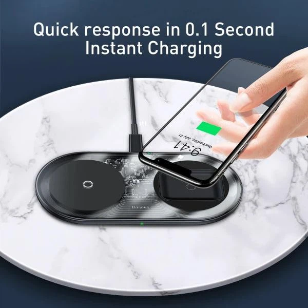Бездротовий зарядний пристрій Baseus Simple 2in1 For Phone + Pods Pro Wireless Charger с технологією Qi 15W WXJK-CA02) Transparent - зображення 8