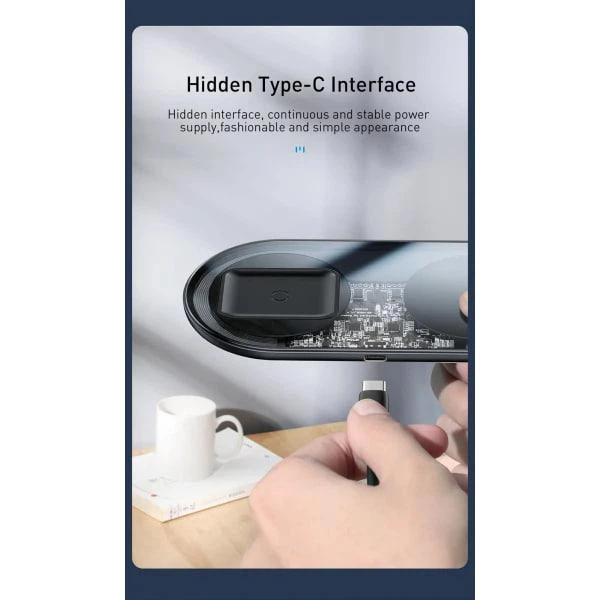 Бездротовий зарядний пристрій Baseus Simple 2in1 For Phone + Pods Pro Wireless Charger с технологією Qi 15W WXJK-CA02) Transparent - зображення 11