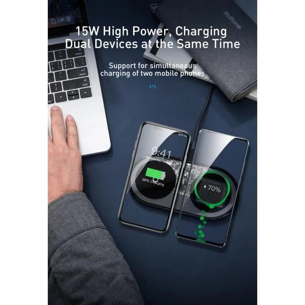 Бездротовий зарядний пристрій Baseus Simple 2in1 For Phone + Pods Pro Wireless Charger с технологією Qi 15W WXJK-CA02) Transparent - зображення 12