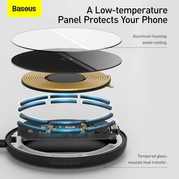 Бездротовий зарядний пристрій Baseus Simple Mini Magnetic Wireless Charger с технологією Qi 15W (WXJK-F01) Black - изображение 10