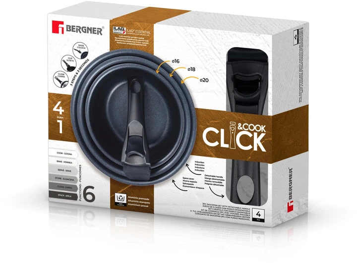 Набор ковшей с ручкой снимаемой Bergner Click & cook 4 предмета (BG-31608-BK) - Фото 6 Набор ковшей с ручкой снимаемой Bergner Click & cook 4 предмета (BG-31608-BK) - изображение 6