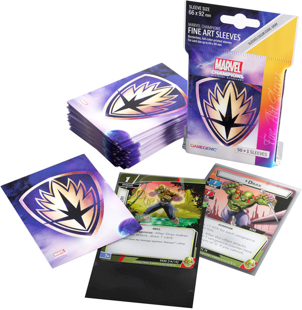 Сорочки для карт Gamegenic до гри Marvel Champions Fine Art Sleeves 66 x 92 мм Guardians Logo 50 + 1 шт (4251715411889) - зображення 4