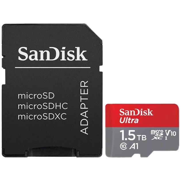 Карта памяти SanDisk microSDXC Ultra A1 1.5TB (R150MB/s) с адаптером - Фото 1 Карта памяти SanDisk microSDXC Ultra A1 1.5TB (R150MB/s) с адаптером - изображение 1