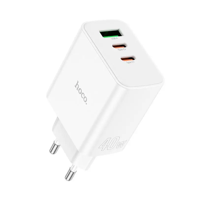Мережевий зарядний пристрій HOCO C126A Pure power PD40W three-port(2C1A) charger White (6931474798725) - изображение 3