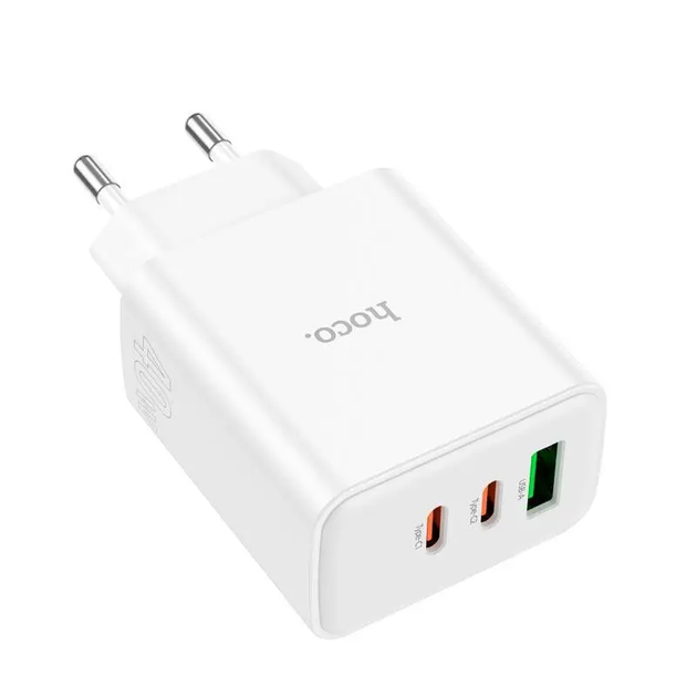 Мережевий зарядний пристрій HOCO C126A Pure power PD40W three-port(2C1A) charger White (6931474798725) - изображение 4
