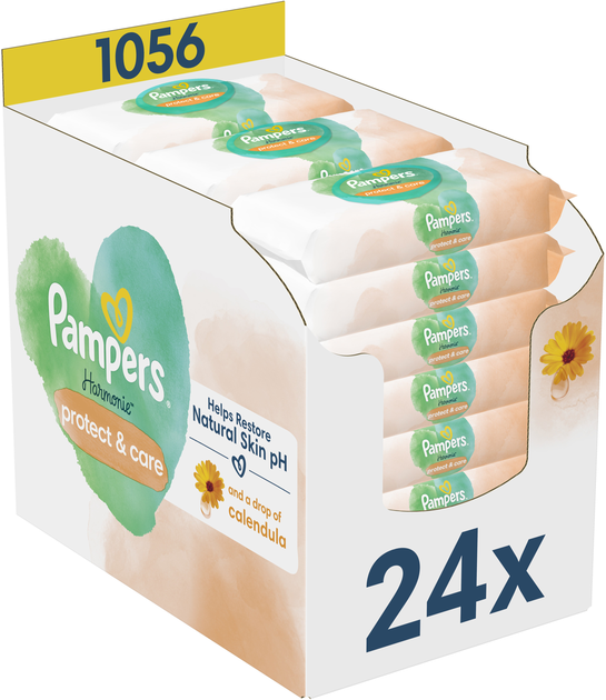 Chusteczki nawilżane dla niemowląt Pampers Harmonie Protect&Care 24x44 szt (8700216250603) - obraz 1