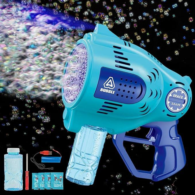 Генератор мыльных пузырей Bubble Gun с 57 отверстиями с подсветкой на ...