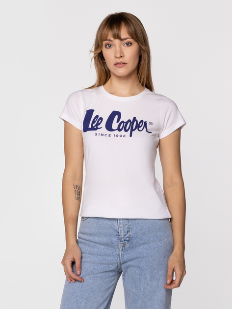 Футболка бавовняна жіноча Lee Cooper LOGAN3-3030 S Білий/Темно-синій (5904347388997) - зображення 1