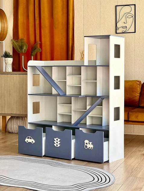 Детская парковка-гараж для машинок из МДФ, 124×104×30 см (синий) - изображение 3