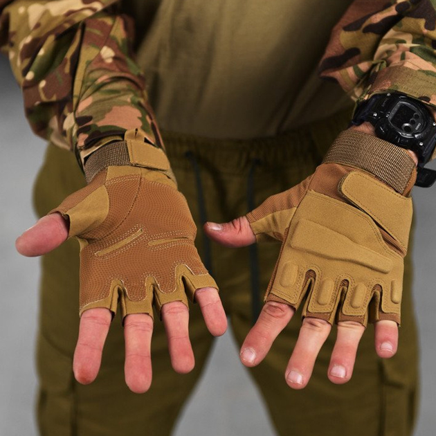 Беспалые перчатки Lesko E302 Sand с защитными накладками койот размер XL - изображение 1