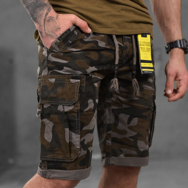 Мужские шорты стрейч коттон с лямками под ремень темный мультикам размер 3XL - изображение 1
