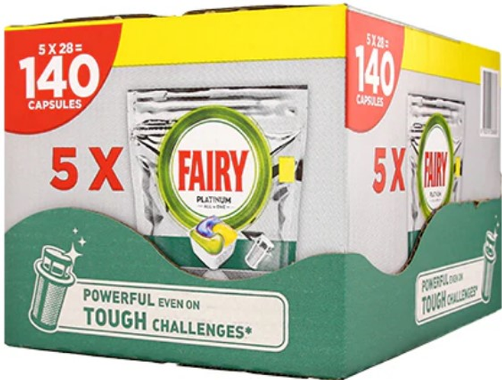 Капсули для посудомийних машин Fairy Platinum Лимон 5 x 28 шт (8700216236836) - зображення 1