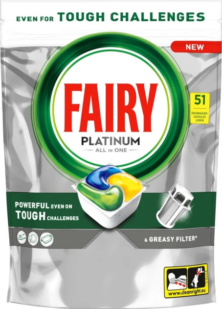 Капсули для посудомийних машин Fairy Platinum Лимон 51 шт (8700216236874) - зображення 1