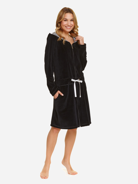 Халат жіночий бавовняний з капюшоном Doctor Nap SWO.1008 XL Чорний (5901592798274) - зображення 2