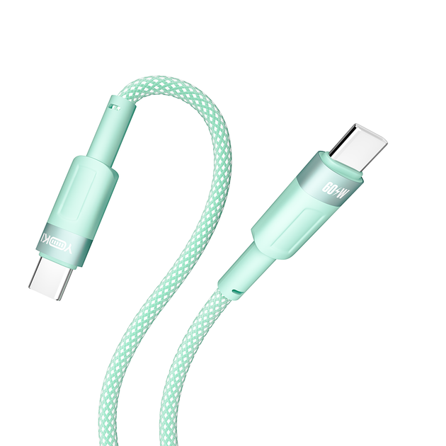 Кабель для зарядки и обмена данными USB YOKI YK-ST41 STYLE Series Type-C to Type-C 60W (3A/20V) 1.2m Зеленый - изображение 6