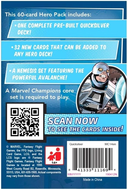 Додаток до настільної гри Marvel Champions Fantasy Flight Games: Hero Pack Quicksilver (0841333111694) - зображення 2