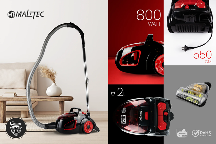 Бытовой пылесос без мешка Maltec Turbo Cyclone 4200Wt 12в1 2л красный - Фото 5 Бытовой пылесос без мешка Maltec Turbo Cyclone 4200Wt 12в1 2л красный - изображение 5